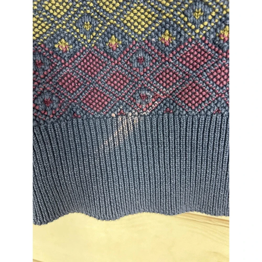 Vintage Claiborne Sweater Mens Medium Blue Geometric Knit Cardigan Australia 90s - Picture 7 of 7